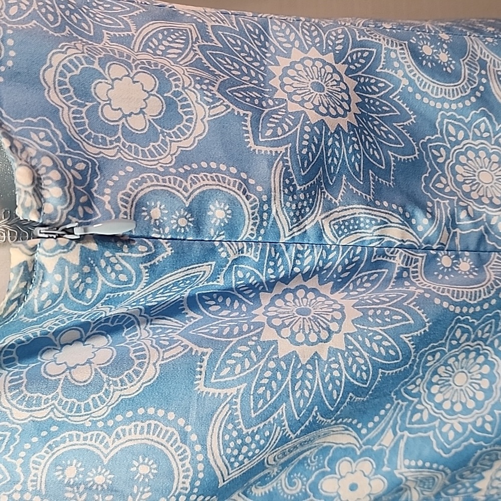 Ann Taylor Loft Blue Paisley Floral Sleeveless Short Embroidered Shift Dress. 4 - Picture 7 of 14